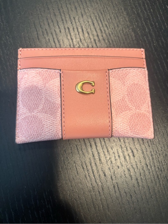 Coach Handbags - Coach Pink Signature Card Holder with Gold 'C' Emblem
